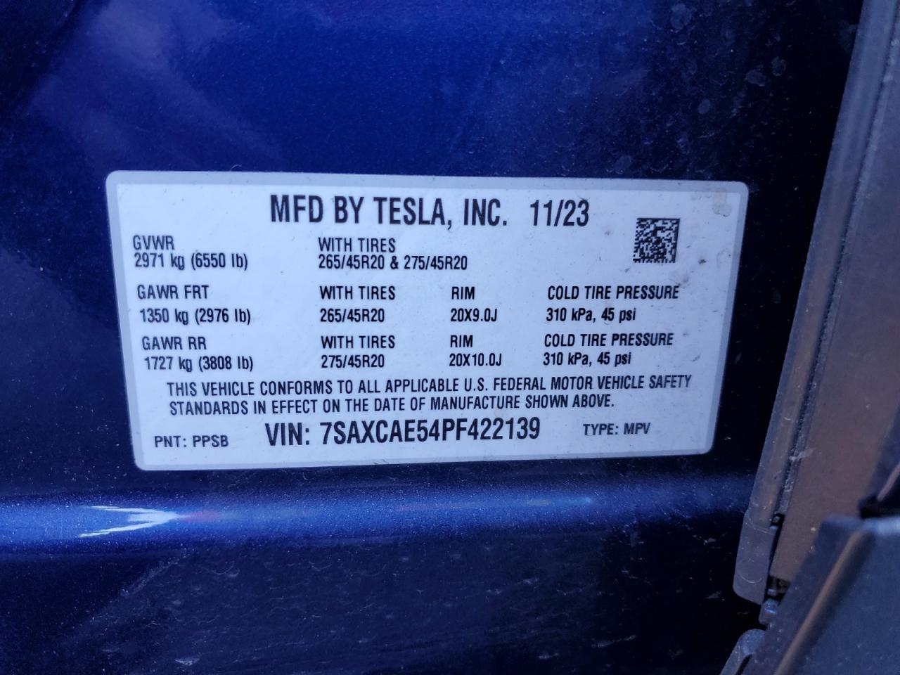 2023 TESLA MODEL X  VIN:7SAXCAE54PF422139