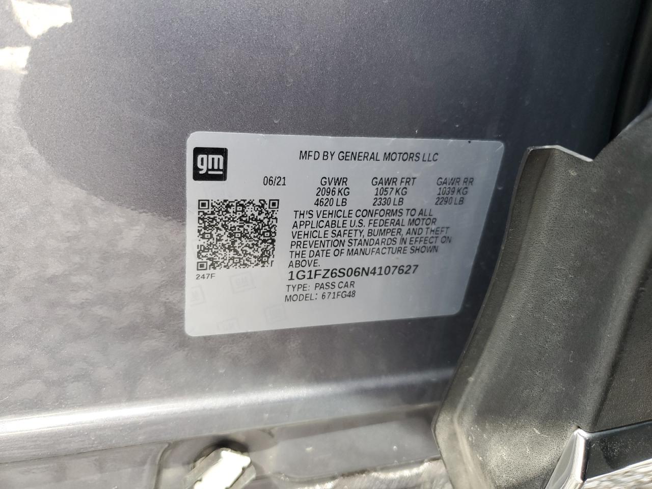 2022 CHEVROLET BOLT EUV PREMIER VIN:1G1FZ6S06N4107627