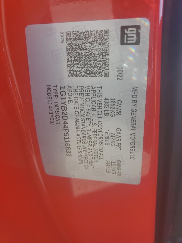 2023 CHEVROLET CORVETTE STINGRAY 2LT VIN:1G1YB2D44P5116636