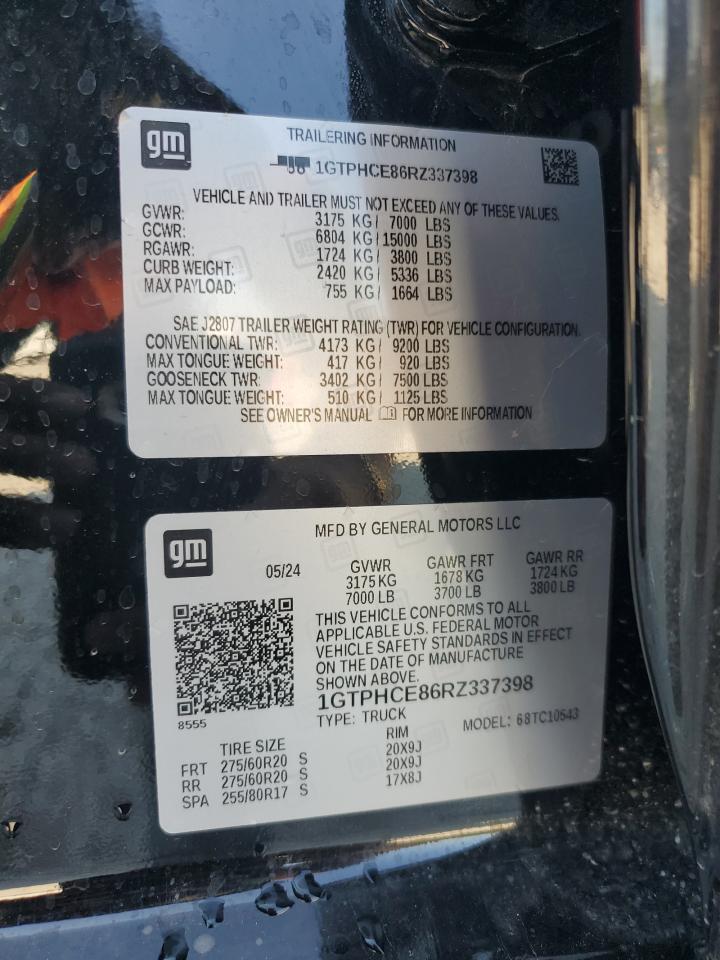 2024 GMC SIERRA C1500 ELEVATION VIN:1GTPHCE86RZ337398