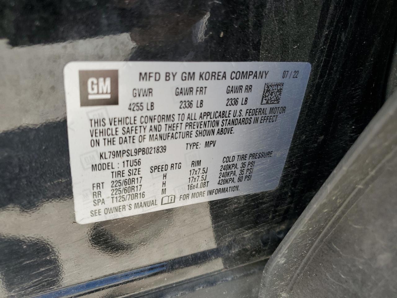 2023 CHEVROLET TRAILBLAZER LT VIN:KL79MPSL9PB021839