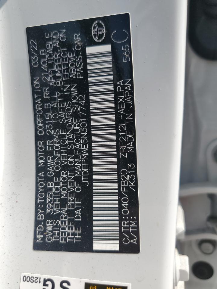 2022 TOYOTA COROLLA LE VIN:JTDEPMAE5N3017742