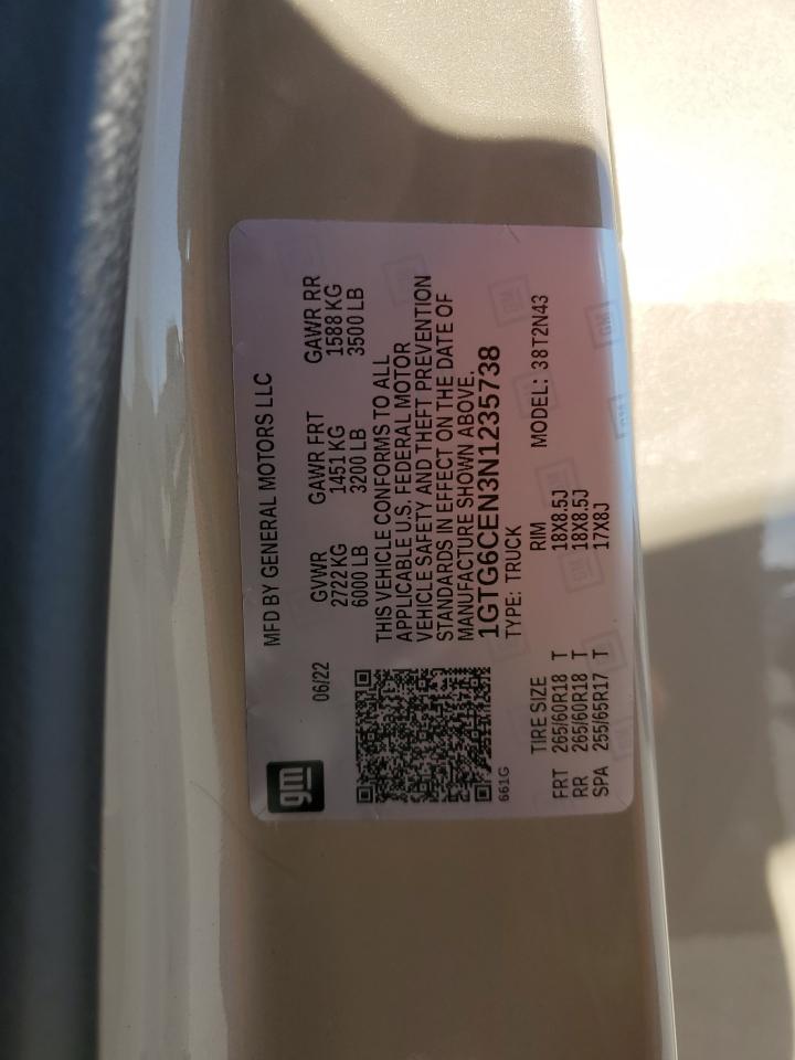 2022 GMC CANYON ELEVATION VIN:1GTG6CEN3N1235738