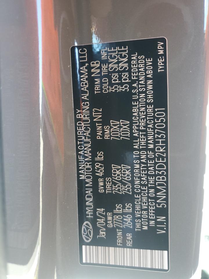 2024 HYUNDAI TUCSON SEL VIN:5NMJB3DE2RH370501