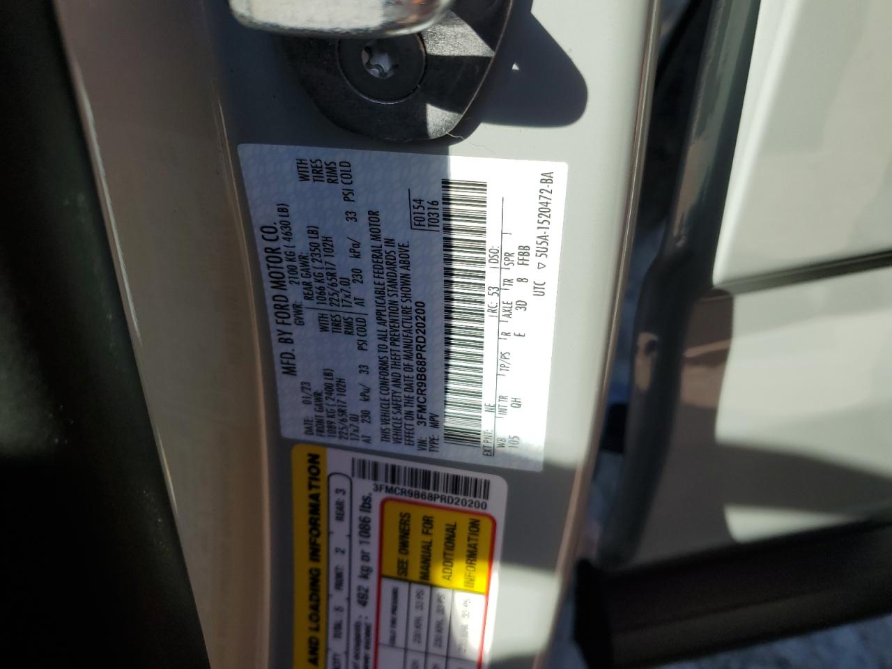 2023 FORD BRONCO SPORT BIG BEND VIN:3FMCR9B68PRD20200