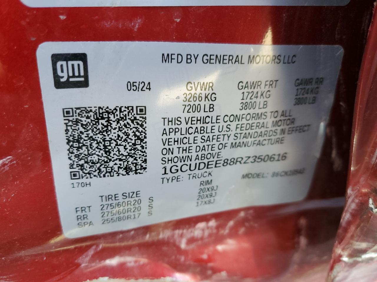 2024 CHEVROLET SILVERADO K1500 RST VIN:1GCUDEE88RZ350616