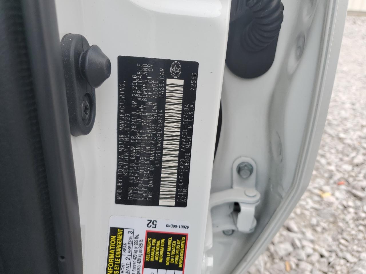 2023 TOYOTA CAMRY SE NIGHT SHADE VIN:4T1G11AK0PU769744