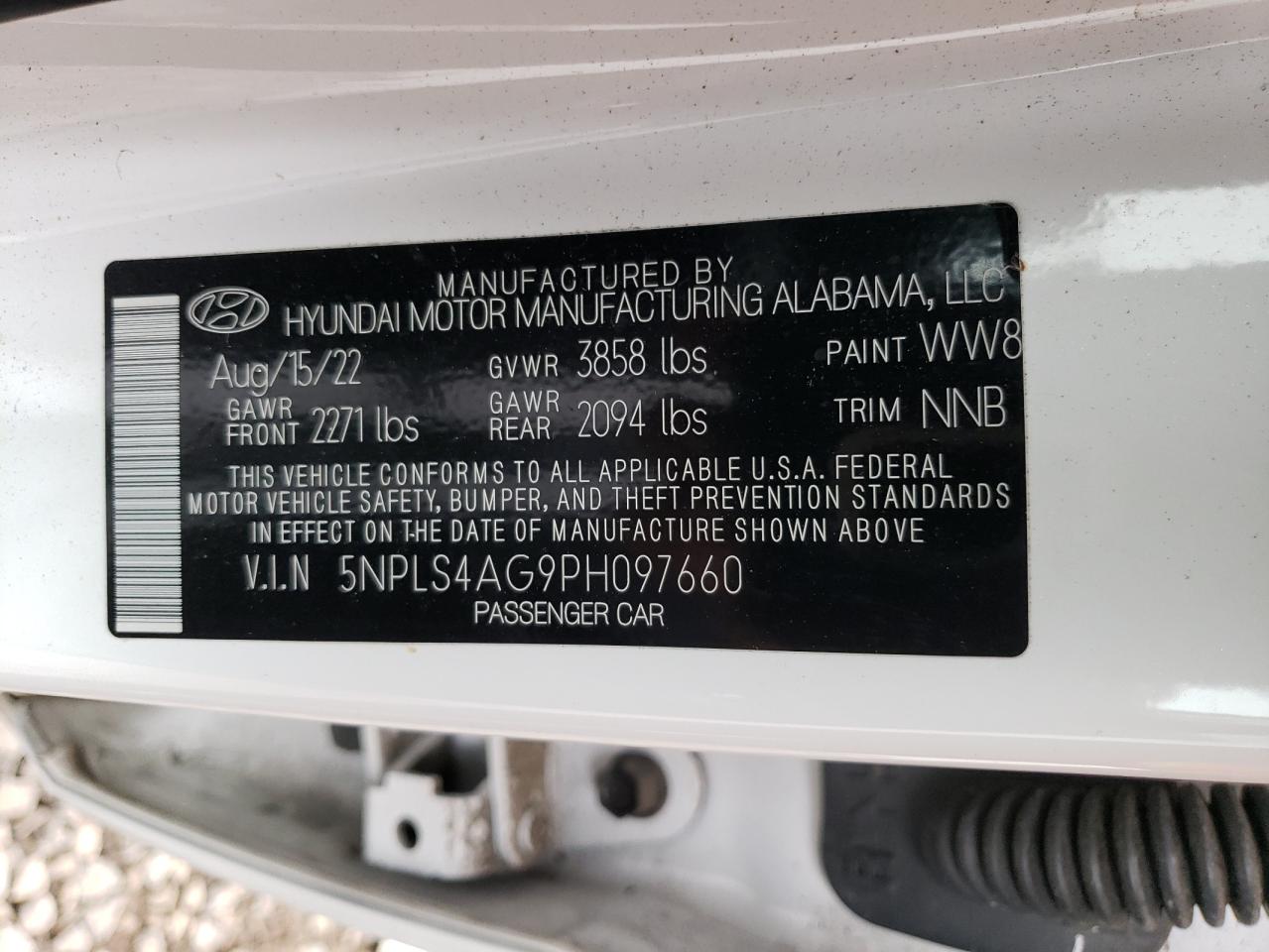 2023 HYUNDAI ELANTRA SEL VIN:5NPLS4AG9PH097660