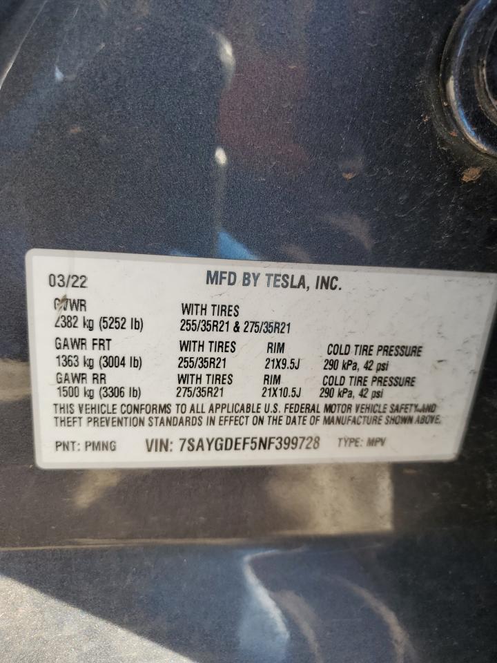 2022 TESLA MODEL Y  VIN:7SAYGDEF5NF399728