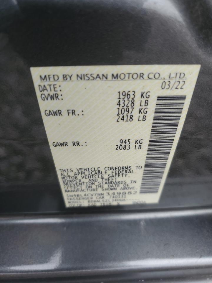 2022 NISSAN ALTIMA SR VIN:1N4BL4CV7NN349882