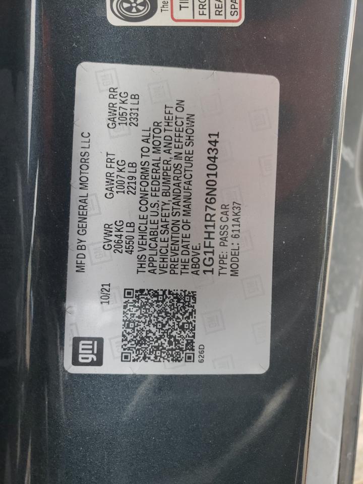 2022 CHEVROLET CAMARO SS VIN:1G1FH1R76N0104341