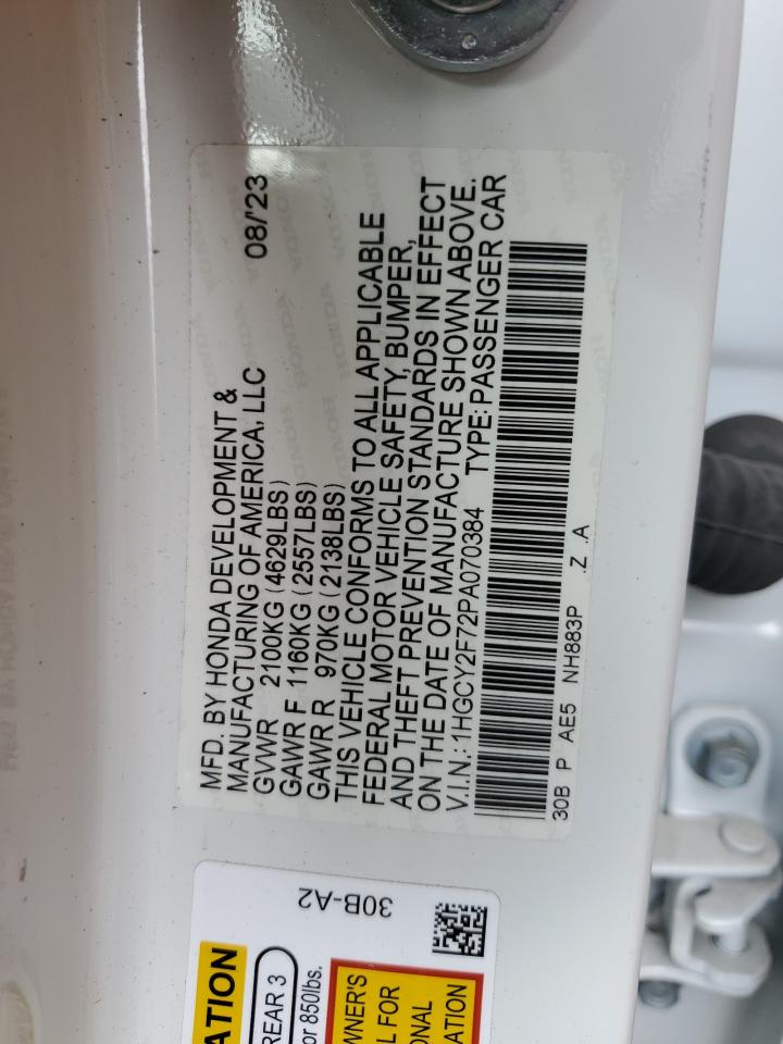 2023 HONDA ACCORD HYBRID SPORT-L VIN:1HGCY2F72PA070384