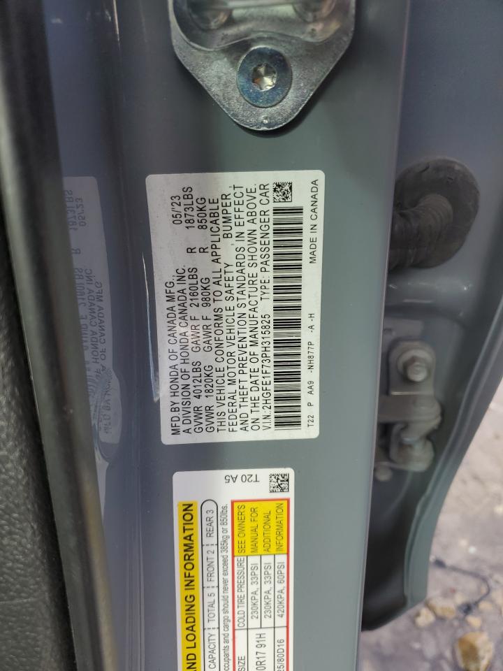 2023 HONDA CIVIC EX VIN:2HGFE1F73PH315825