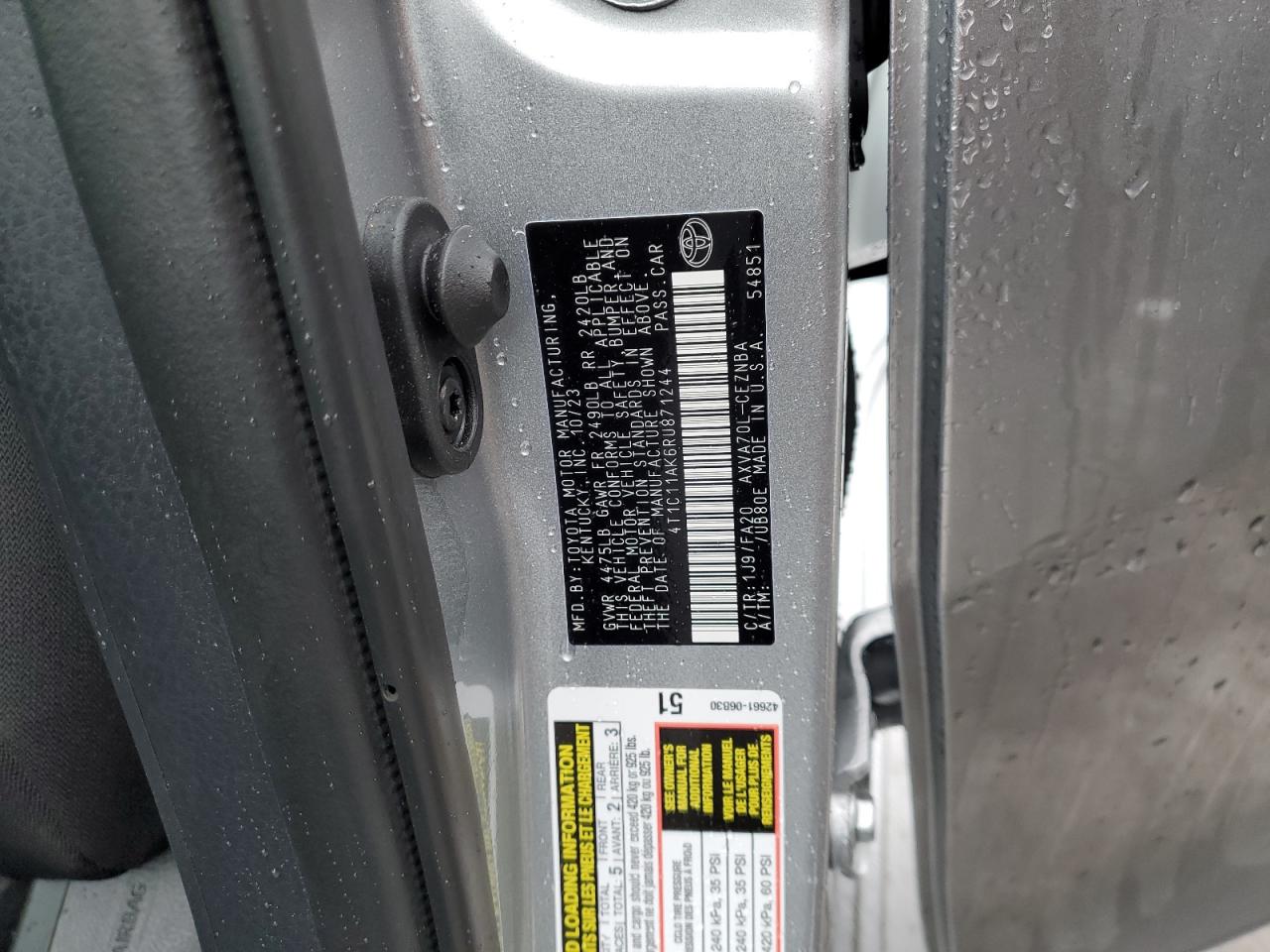 2024 TOYOTA CAMRY LE VIN:4T1C11AK6RU871244