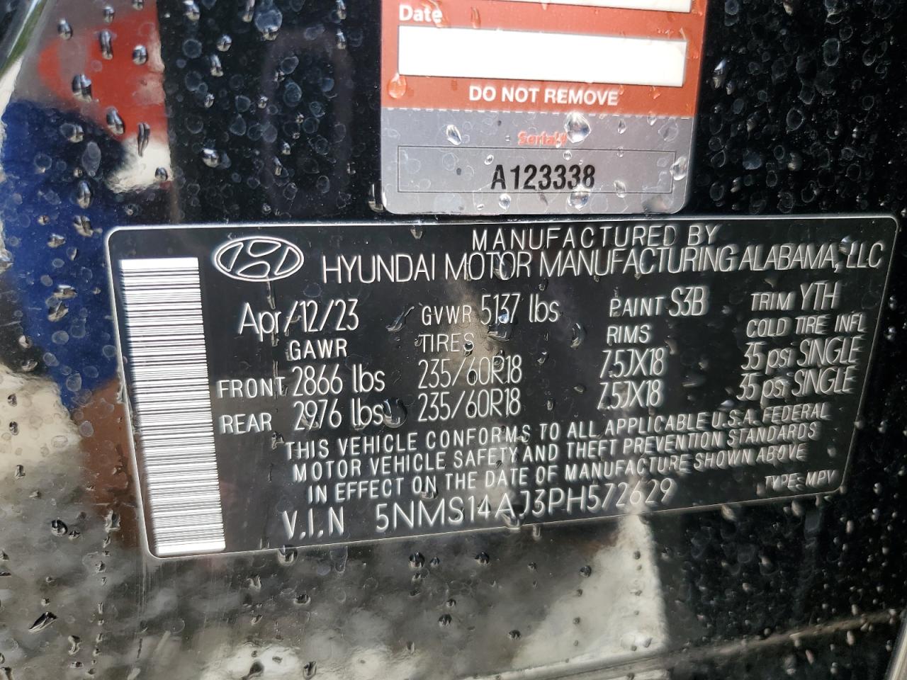 2023 HYUNDAI SANTA FE SE VIN:5NMS14AJ3PH572629