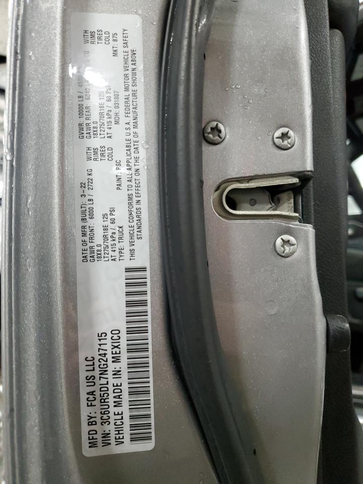 2022 RAM 2500 BIG HORN/LONE STAR VIN:3C6UR5DL7NG247115