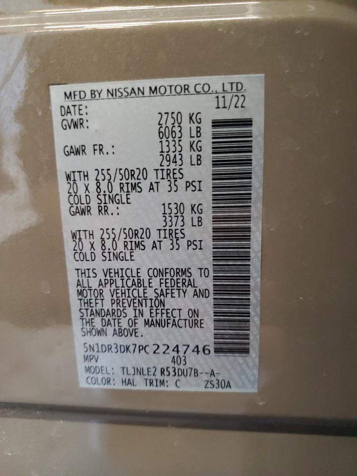2023 NISSAN PATHFINDER PLATINUM VIN:5N1DR3DK7PC224746