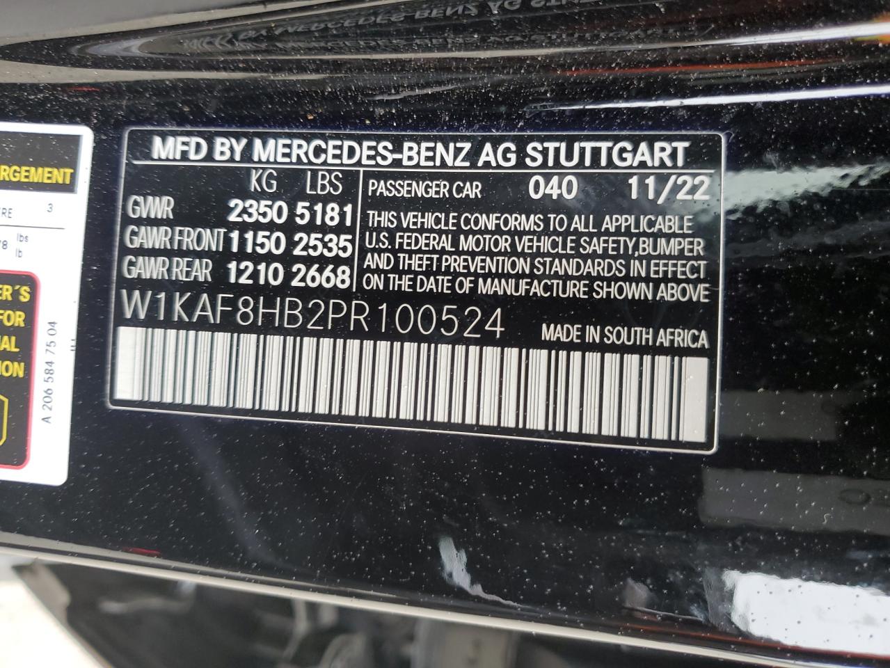 2023 MERCEDES-BENZ C 43 AMG VIN:W1KAF8HB2PR100524