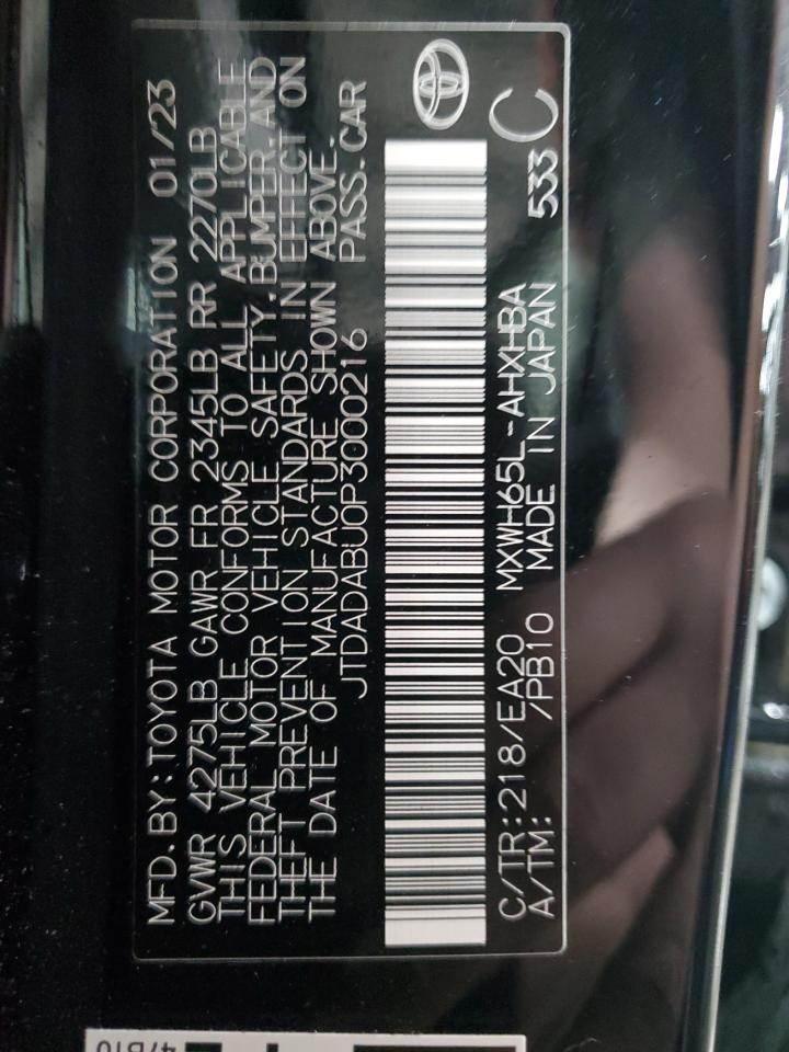 2023 TOYOTA PRIUS LE VIN:JTDADABU0P3000216