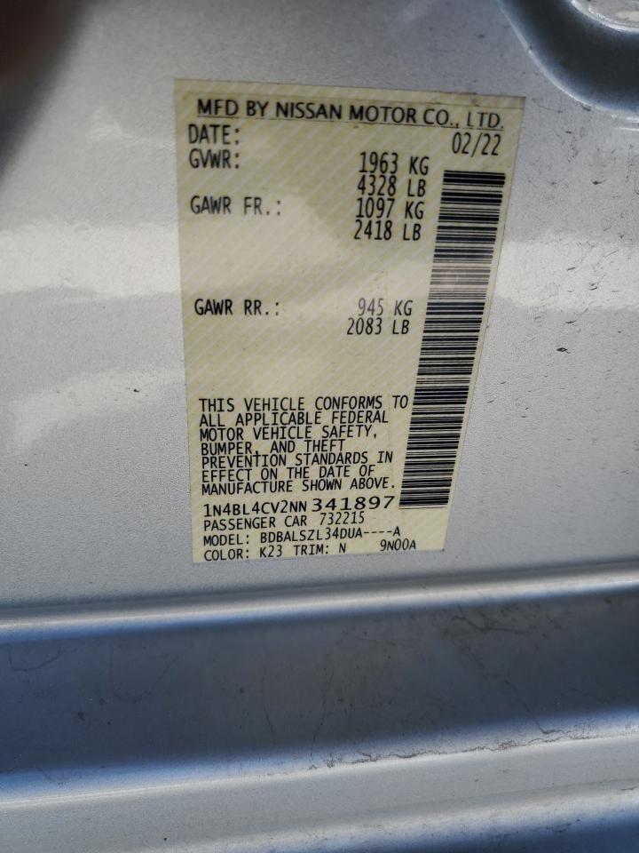 2022 NISSAN ALTIMA SR VIN:1N4BL4CV2NN341897