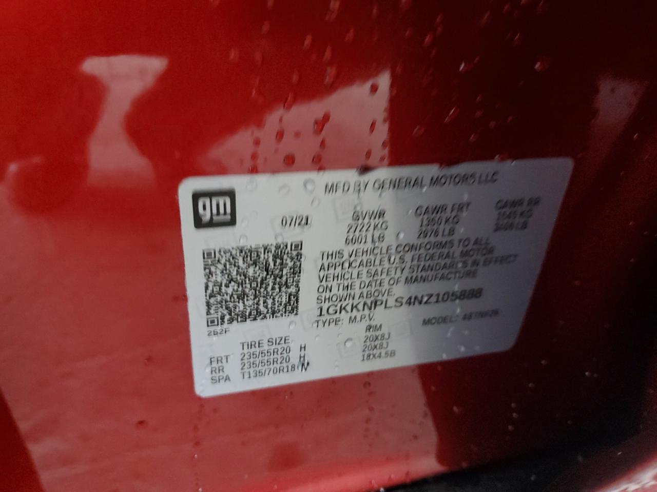 2022 GMC ACADIA DENALI VIN:1GKKNPLS4NZ105888