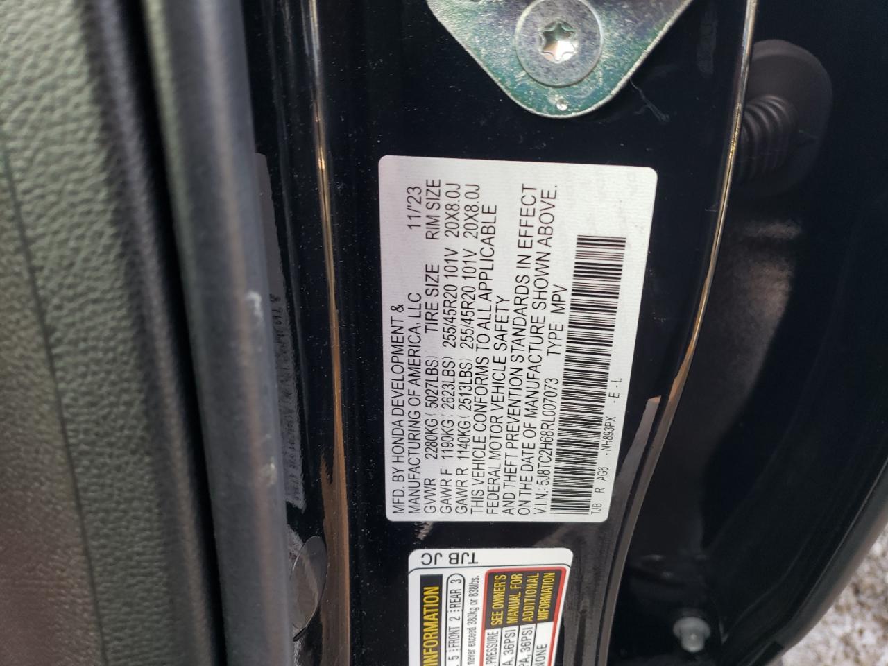 2024 ACURA RDX A-SPEC VIN:5J8TC2H68RL007073