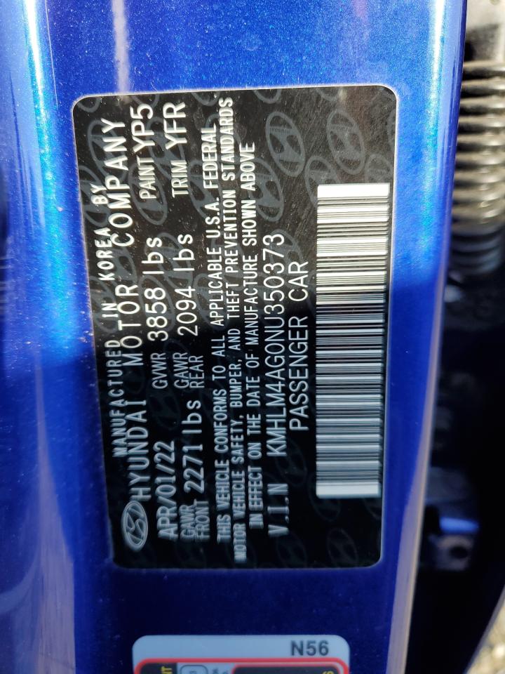 2022 HYUNDAI ELANTRA SEL VIN:KMHLM4AG0NU350373