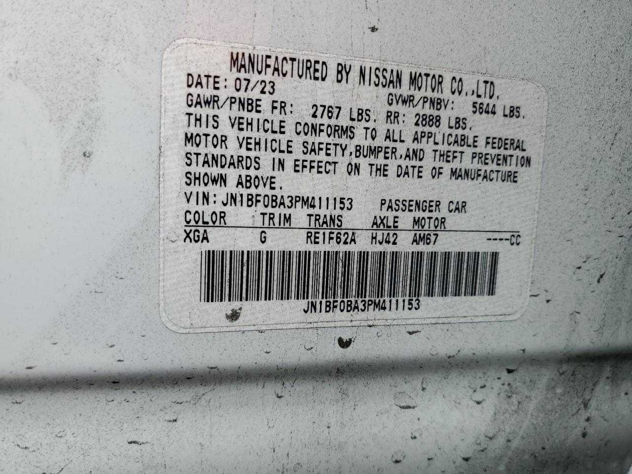 2023 NISSAN ARIYA EVOLVE+ VIN:JN1BF0BA3PM411153