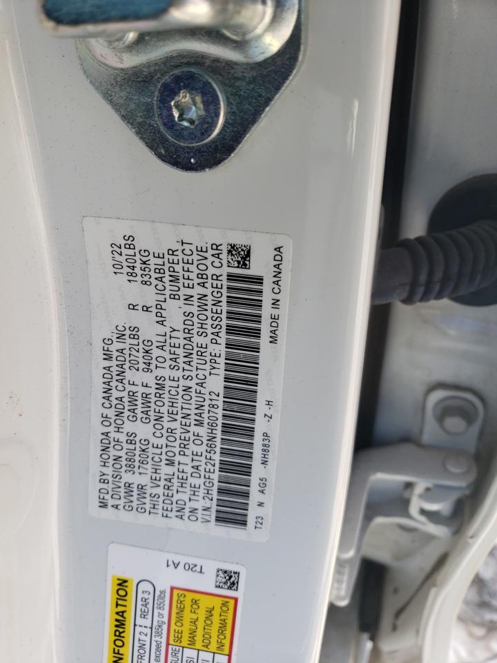 2022 HONDA CIVIC SPORT VIN:2HGFE2F56NH607812