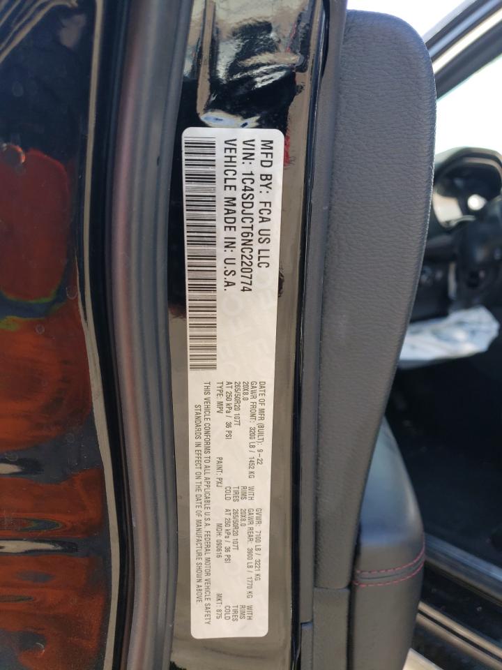 2022 DODGE DURANGO R/T VIN:1C4SDJCT6NC220774