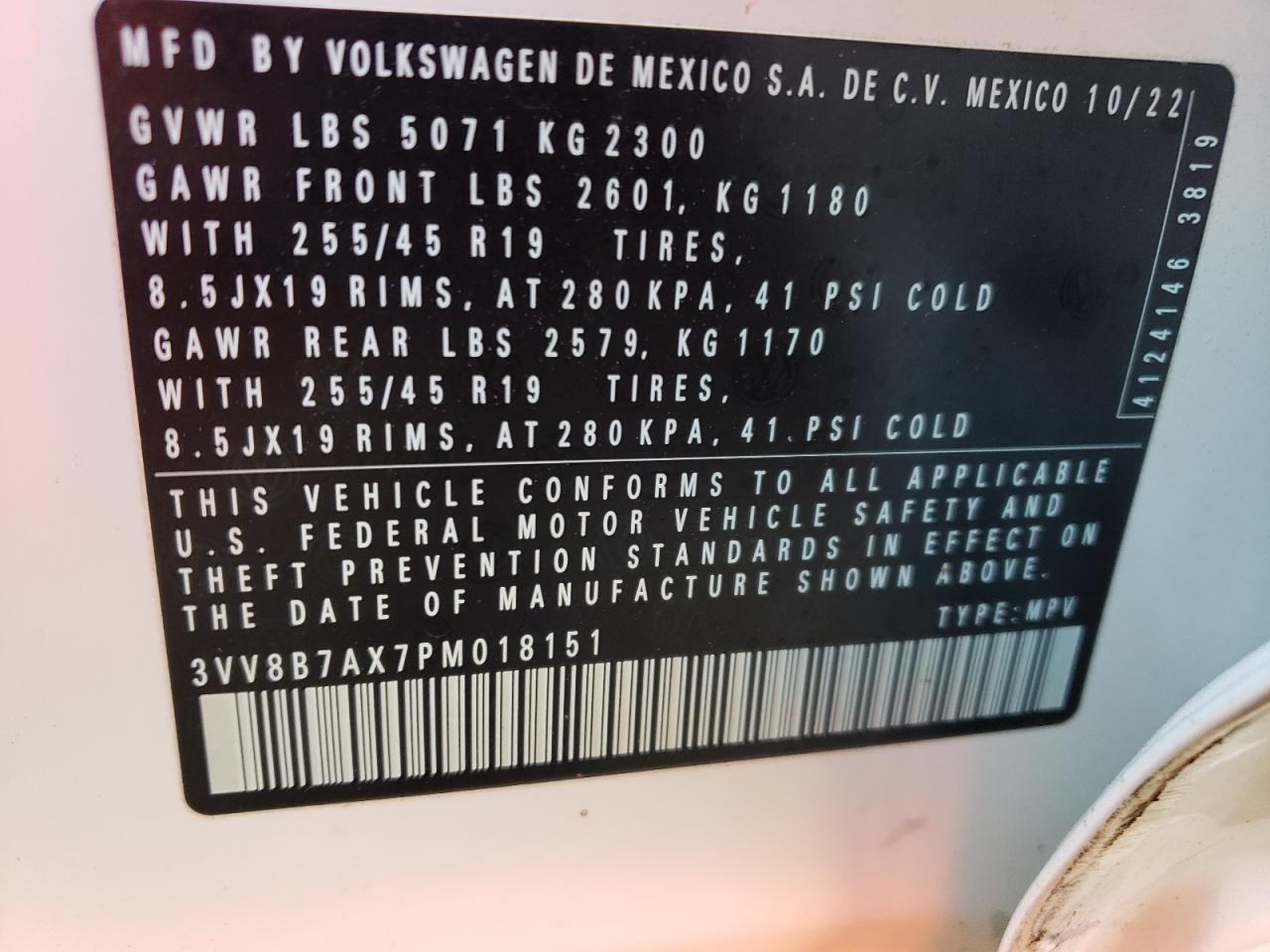 2023 VOLKSWAGEN TIGUAN SE R-LINE BLACK VIN:3VV8B7AX7PM018151