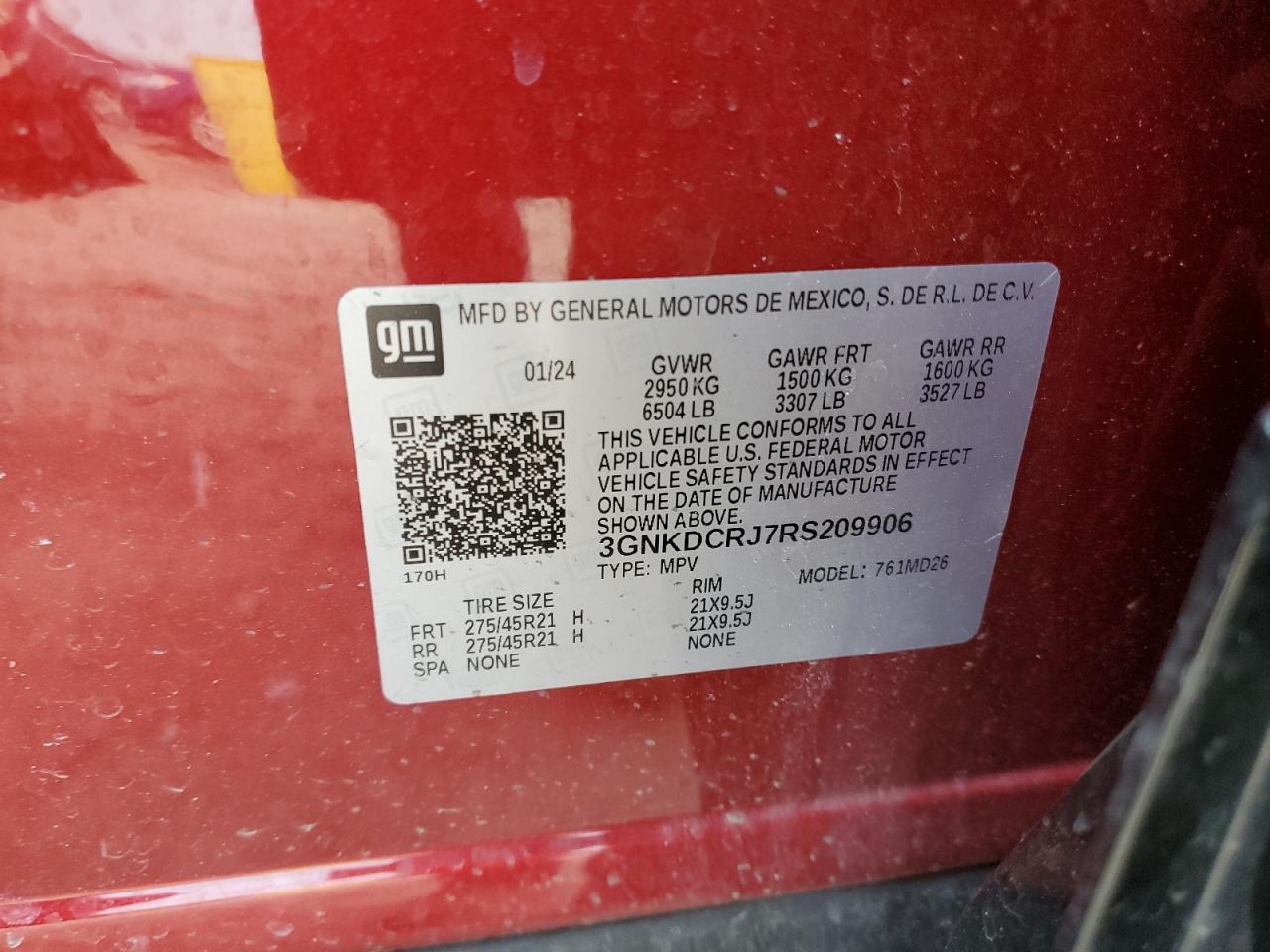 2024 CHEVROLET BLAZER RS VIN:3GNKDCRJ7RS209906