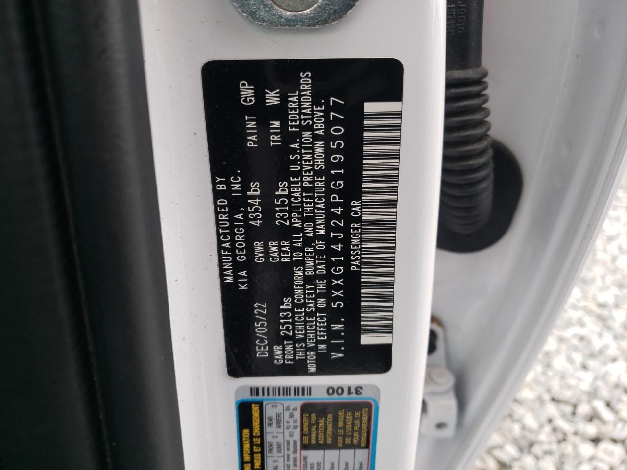 2023 KIA K5 LXS VIN:5XXG14J24PG195077