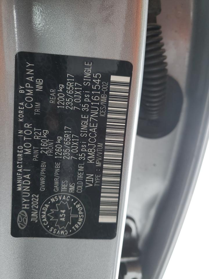 2022 HYUNDAI TUCSON SEL VIN:KM8JCCAE7NU161545