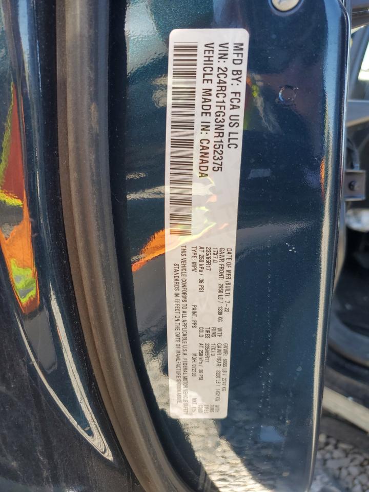 2022 CHRYSLER PACIFICA TOURING VIN:2C4RC1FG3NR152375