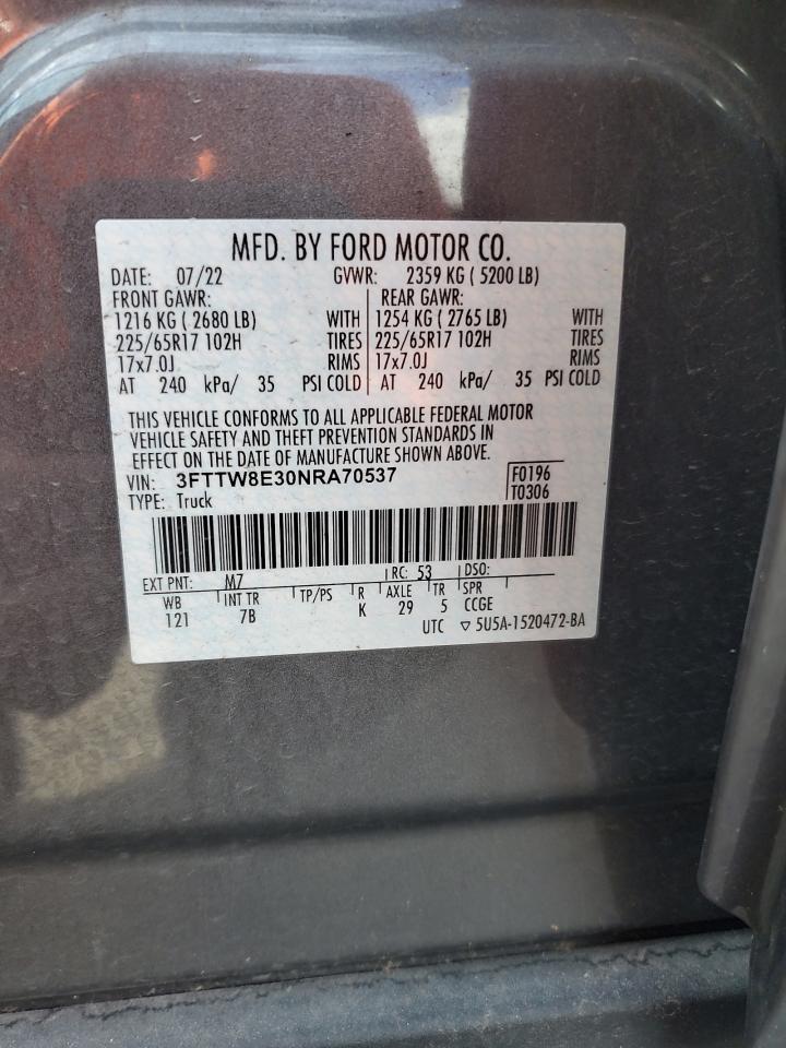 2022 FORD MAVERICK XL VIN:3FTTW8E30NRA70537