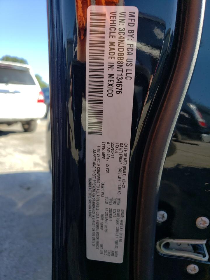2022 JEEP COMPASS LATITUDE VIN:3C4NJDBB8NT134676