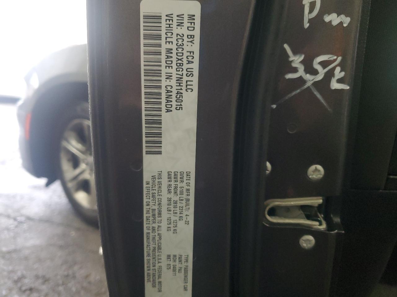 2022 DODGE CHARGER SXT VIN:2C3CDXBG7NH145015