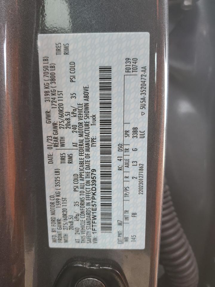 2023 FORD F150 SUPERCREW VIN:1FTFW1E57PKD39579