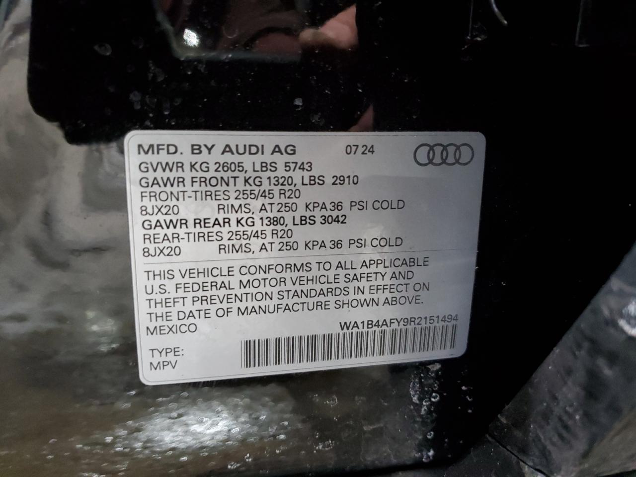 2024 AUDI SQ5 PREMIUM PLUS VIN:WA1B4AFY9R2151494