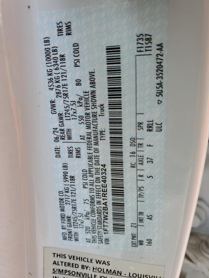 2024 FORD F250 SUPER DUTY VIN:1FT7W2BA1REE40324