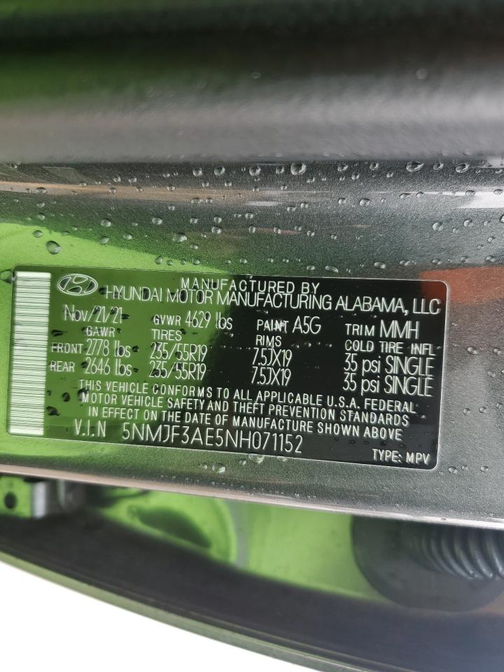 2022 HYUNDAI TUCSON SEL VIN:5NMJF3AE5NH071152