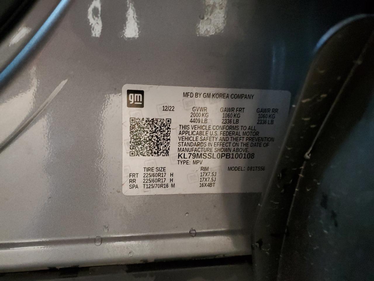 2023 CHEVROLET TRAILBLAZER ACTIV VIN:KL79MSSL0PB100108