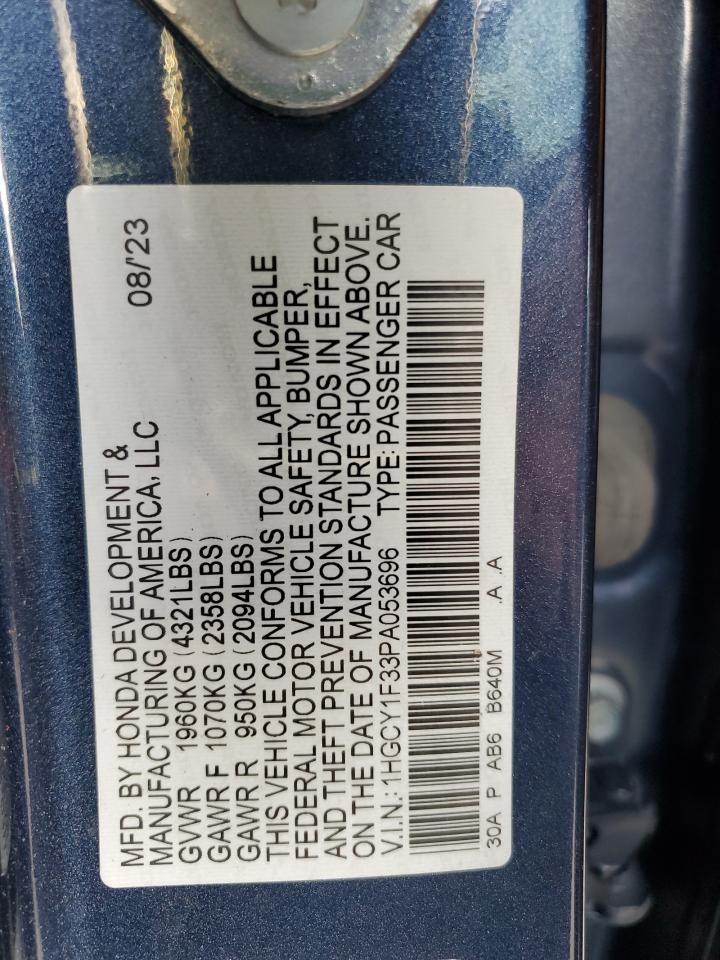 2023 HONDA ACCORD EX VIN:1HGCY1F33PA053696