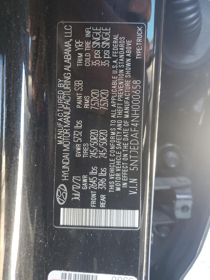 2022 HYUNDAI SANTA CRUZ LIMITED VIN:5NTJEDAF4NH000658