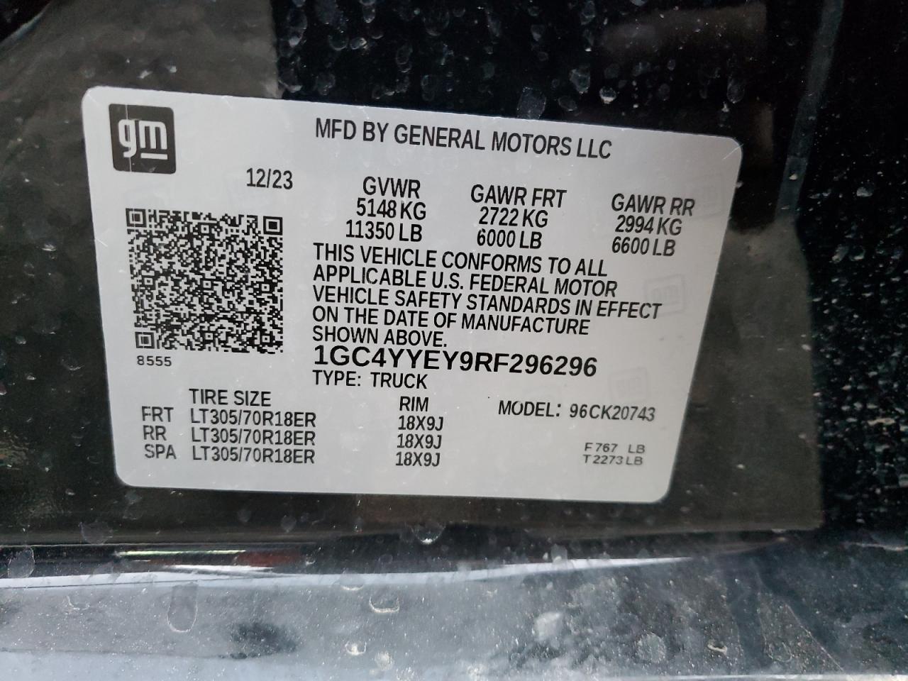 2024 CHEVROLET SILVERADO K2500 ZR2 VIN:1GC4YYEY9RF296296