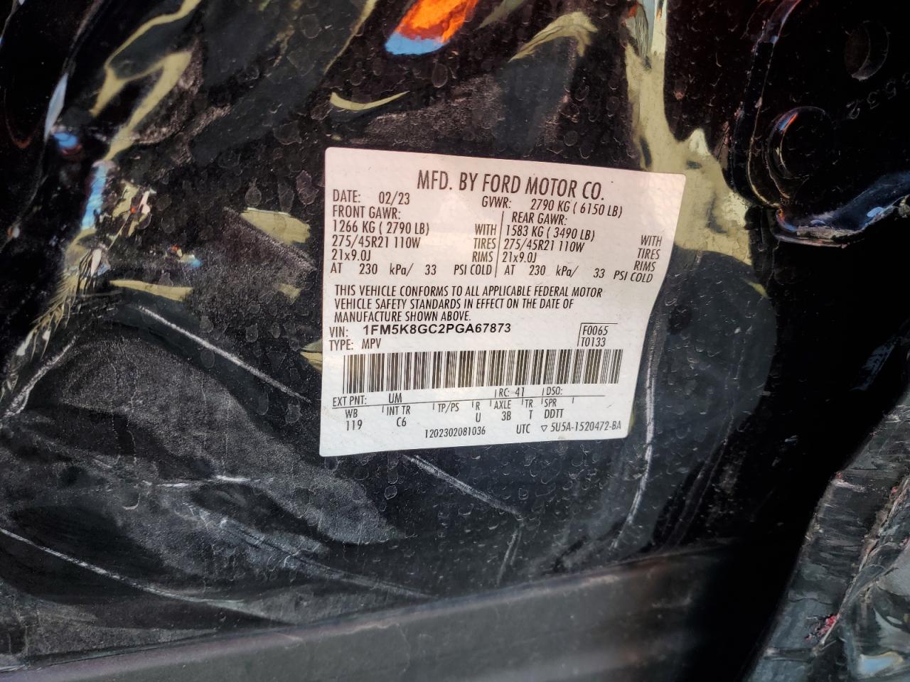 2023 FORD EXPLORER ST VIN:1FM5K8GC2PGA67873