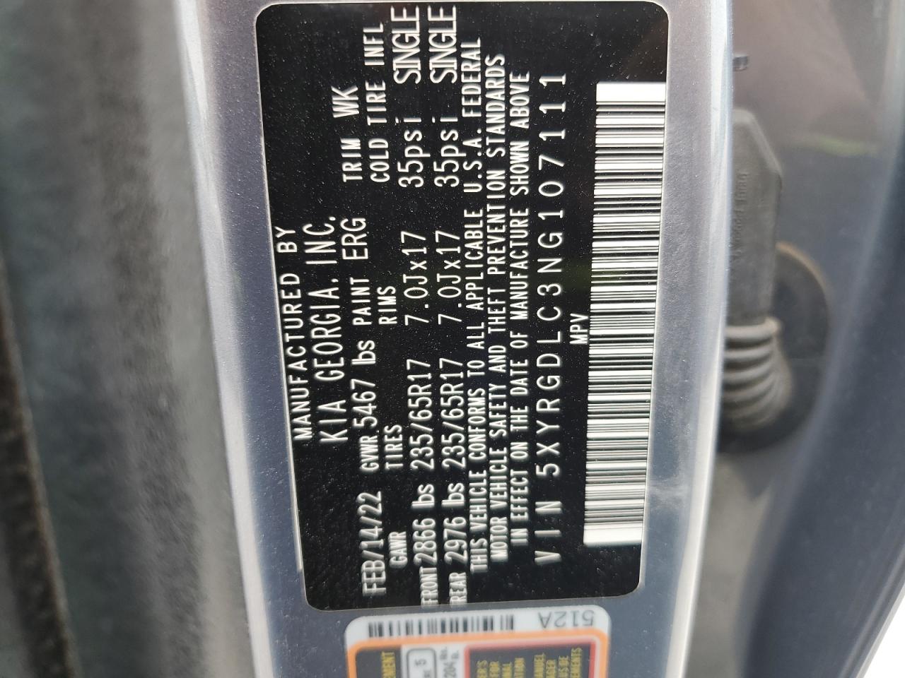 2022 KIA SORENTO LX VIN:WP0AA2A8XNS255297