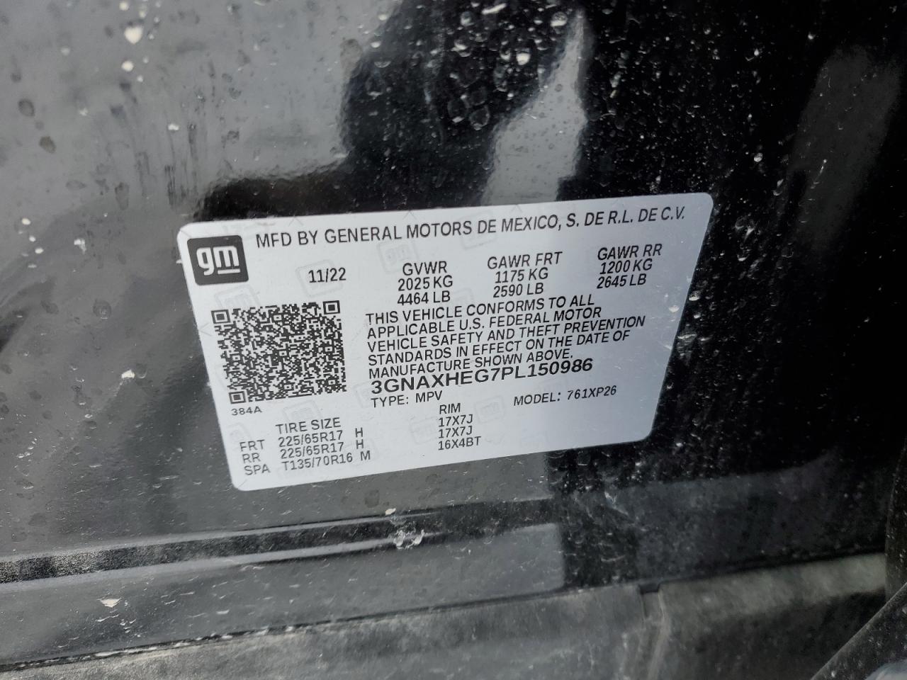 2023 CHEVROLET EQUINOX LS VIN:3GNAXHEG7PL150986