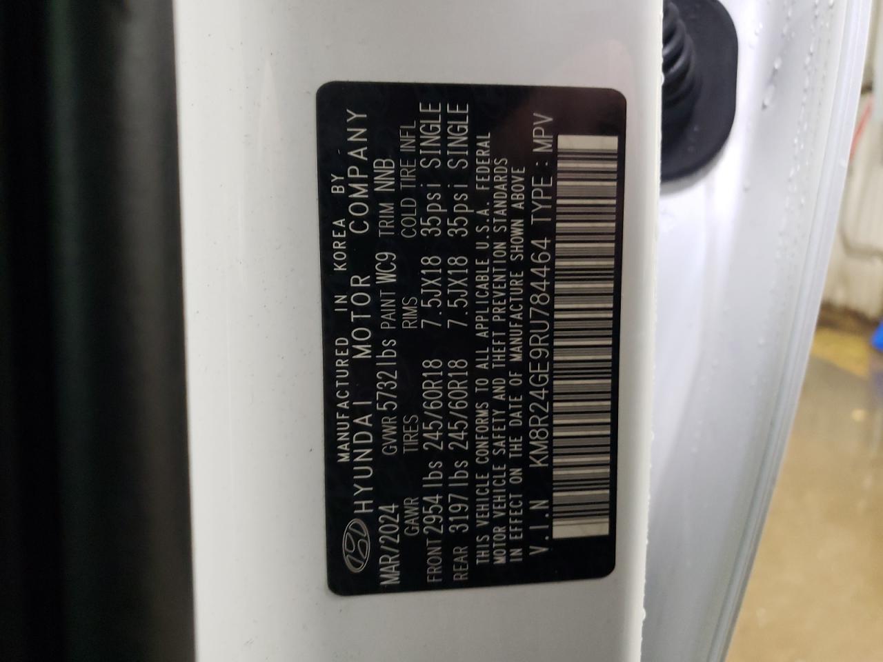 2024 HYUNDAI PALISADE SEL VIN:KM8R24GE9RU784464